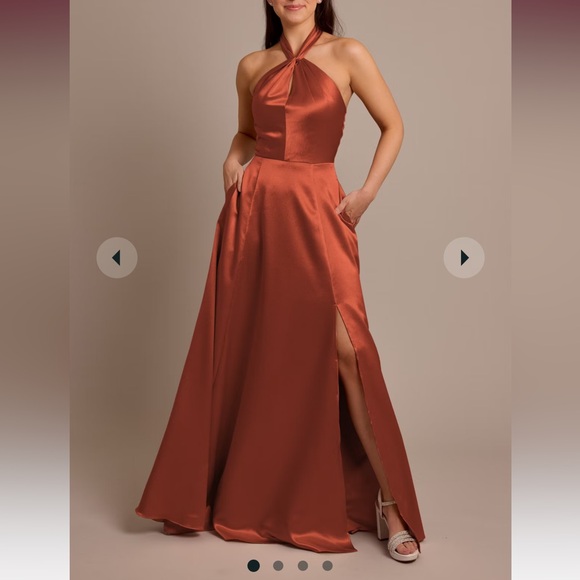 Cinnamon David’s Bridal Luxe Charmeuse Halter Dress - Picture 1 of 4